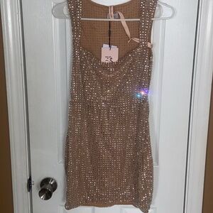Embellished nude Mini Dress